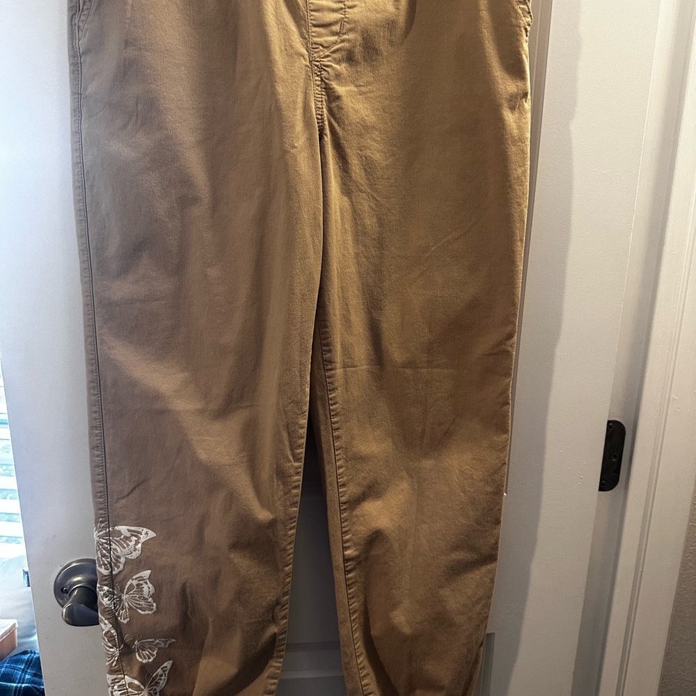 Vanilla Star Girls Khaki Jogger Pants with White Butterfly Print – Size 14